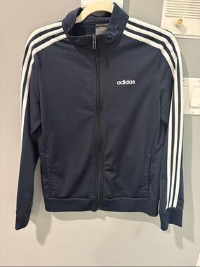 adidas Navy and White Athletic Zip-Up Jacket
